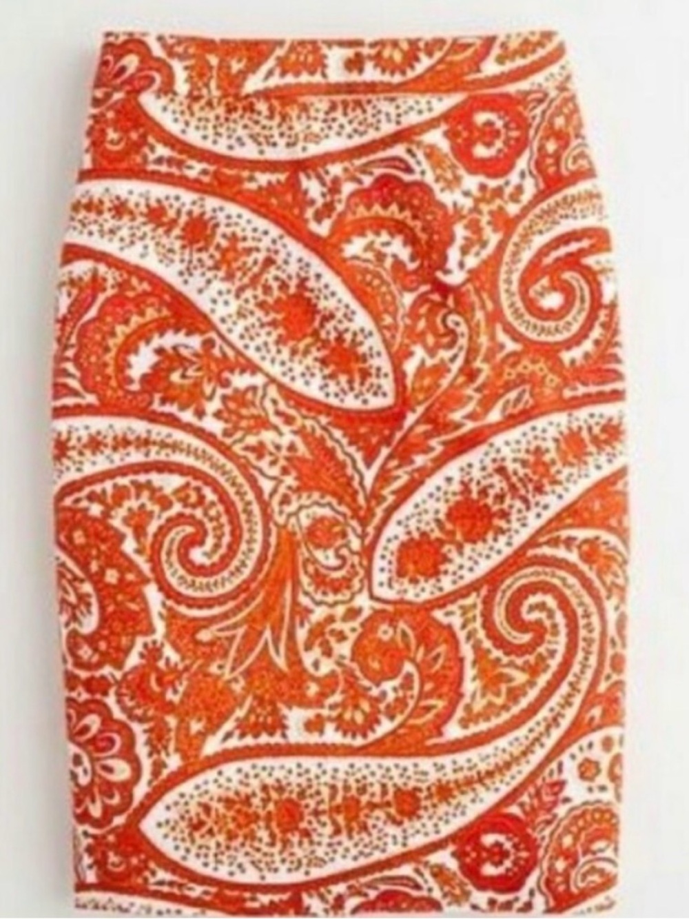 Jcrew Orange & White Paisley Pencil Skirt, size 6